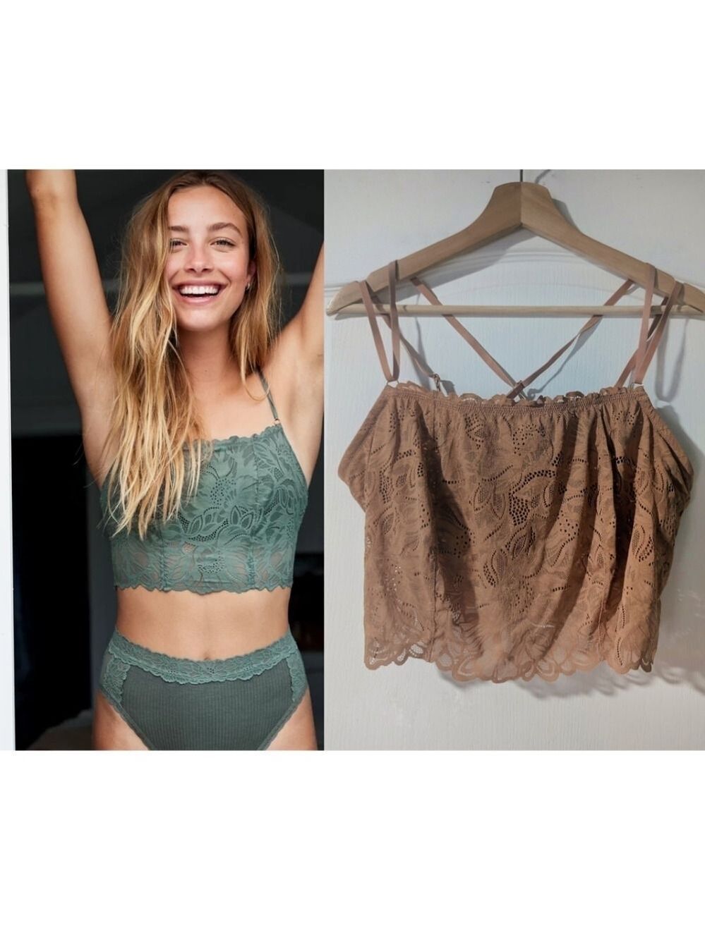 NEW! Aerie | Holiday Best Lace Longline Bralette In Tan